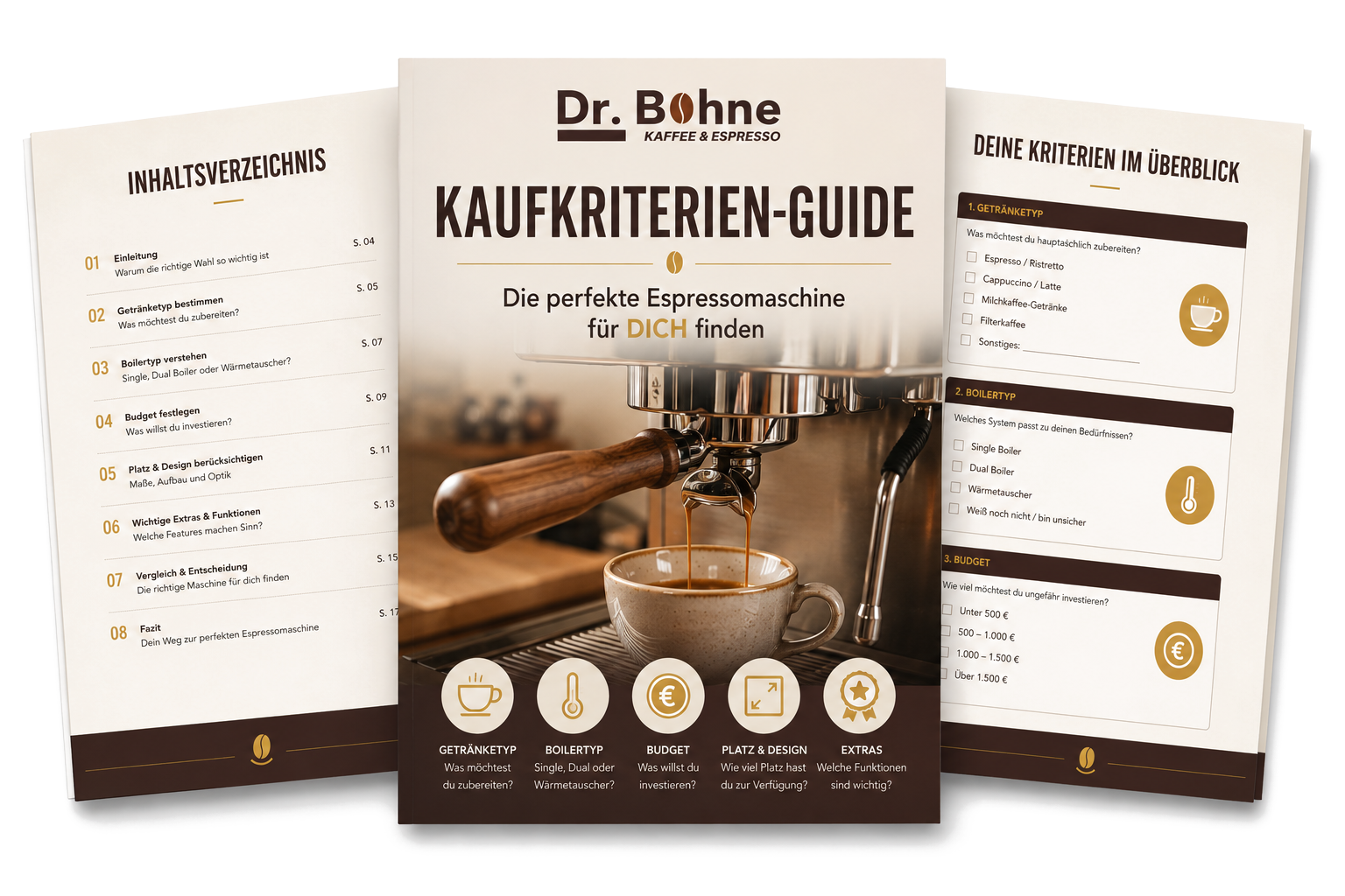 Der Kaufkriterien-Guide von Dr. Bohne, aufgeschlagen mit Inhaltsverzeichnis und Kriterien-Übersicht