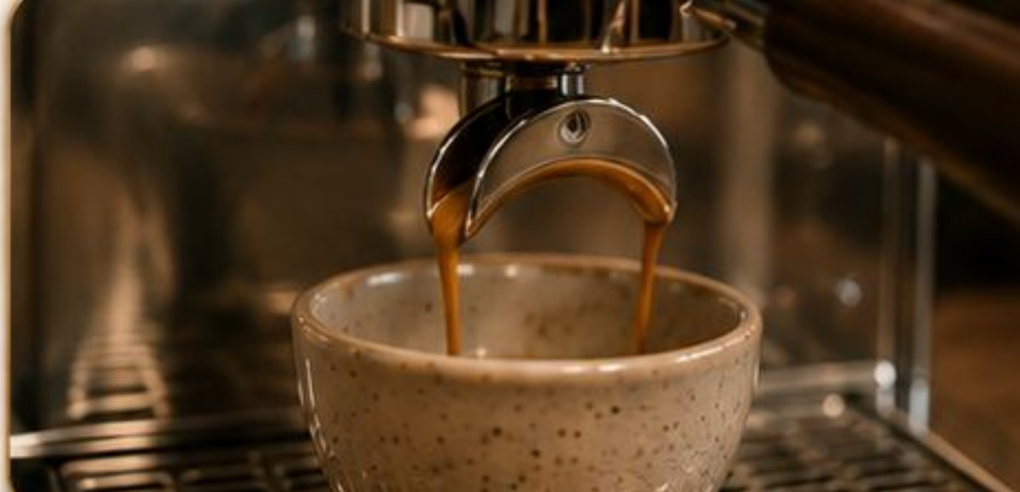 Espresso läuft in eine Keramikschale